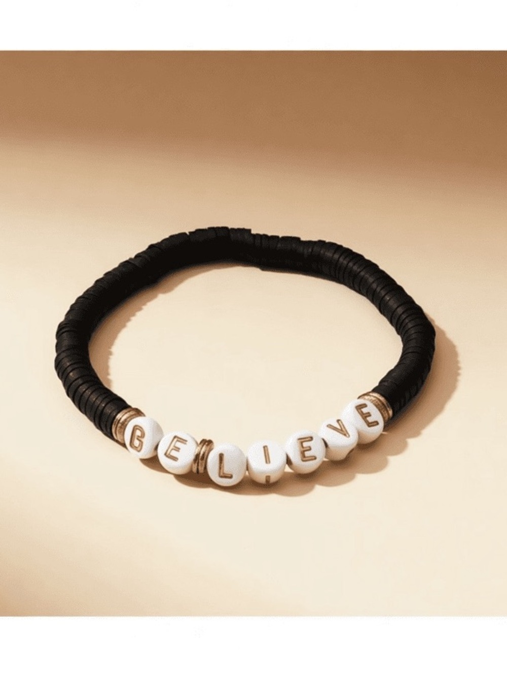 Black and White 'Believe' Beaded Bracelet